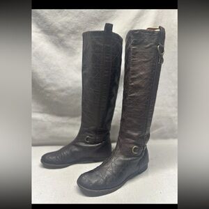 Dior Cannage Leather Boots Brown Knee High Riding CD Logo Women's Size 37.5